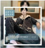 Conjuntos de pijamas informales de alta calidad para hombre, ropa de casa de franela gruesa para otoño e invierno, trajes de dormir de terciopelo Coral cálido a la moda para hombre - details 1