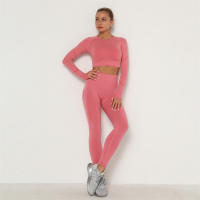 conjunto de yoga para mujer sin costuras ropa deportiva de gimnasio con manga larga sujetador de alto cinturón leggings de gimnasio traje deportivo - details 41