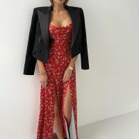 BUNO-maxivestido Floral de primavera para mujer, vestido Vintage con tirantes finos y espalda descubierta con cuello oscilante, bata dividida, tendencia femenina, ropa de calle para salir - details 3