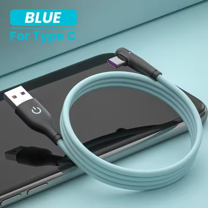 Cable USB Type C de silicona, Cargador rápido de 90 Grados, 5A, para USB-C De Teléfono Móvil, 1 Unidad - 1