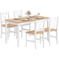 Juego de 5 Piezas de Mesa de Comedor con 4 Sillas, Conjunto de Muebles de Cocina de Madera de Pino Teca/Blanco - details 0