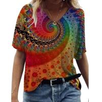 Camisetas con cuello en V para mujer, Tops con estampado artístico 3d, camisetas holgadas de manga corta, ropa de calle de verano, ropa informal de gran tamaño para mujer - details 3