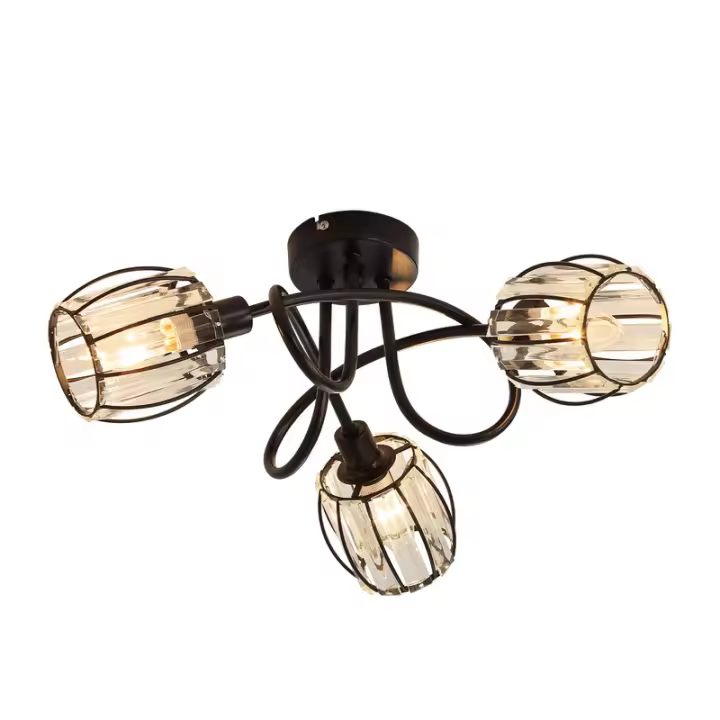 CBJKTX Foco de techo de cristal negro vintage de 3 luces E14 para pasillo 350 °   Giratorio Industrial - 1