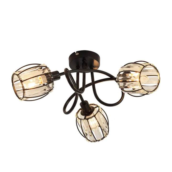 CBJKTX Foco de techo de cristal negro vintage de 3 luces E14 para pasillo 350 °   Giratorio Industrial - 1