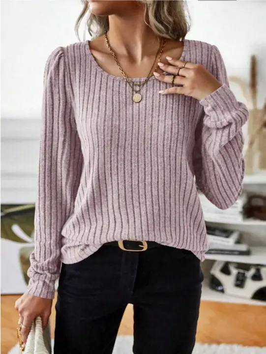 Suéter de manga larga para mujer con rasgadura vertical, ajuste loo, cor lateral, rou ne, fashiona para otoño de 2025 - 1