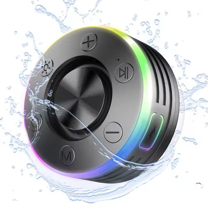 Altavoz Bluetooth Portátil IPX7 Impermeable con Ventosa, Luces LED Multicolor, Radio FM, Sonido 360 °   Estéreo, 5h Autonomía, Bajo Profundo, Ideal para Ducha, Viajes y Exteriores (Italia 2025 nuevos productos están a la venta) - 1