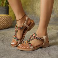 Sandalias de Tacón Plano para Mujer 2025 Estilo Boho con Cuentas de Madera y Strass - details 11