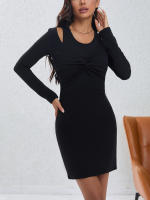 Vestido de temperamento de dos mangas largas para mujeres delgadas y sin hombros - details 1