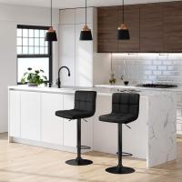 Terciopelo y Altura Ajustable, Taburete de Cocina Giratorio con Respaldo y Reposapiés, Metal, Negro, - details 1