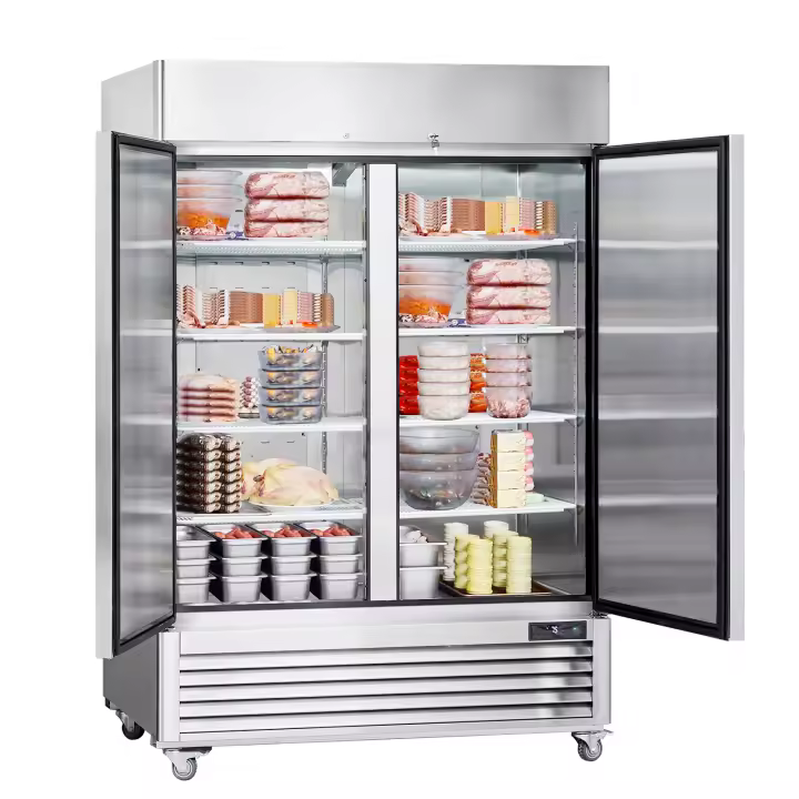 Congelador comercial SucceBuy de 38,83 pies cúbicos, congelador vertical con 2 puertas. Acero inoxidable, descongelación automática, 6 estantes ajustables. Control de temperatura de -13 a 5 ℉ , 4 ruedas para movilidad. - 1