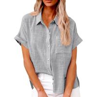 Camisa Simple y a la Moda para Mujer Algodón y Lino Informales, Clásicas con Manga Corta y Borlas - details 10
