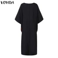 Vestido largo bohemio de talla grande VONDA con estampado floral para mujer, Vestido informal de manga abombada para vacaciones, Vestido elegante sin borlas 2025 - details 5