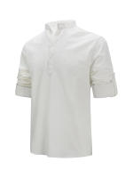 Camisas Polo de Algodón Lino para Hombres Cuello Henley Ligero Colores Sólidos - details 12