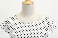 Women summer vintage 1950s 60s big swing party polka dot dress - details 40