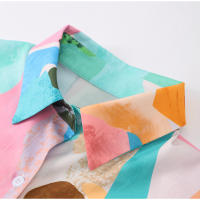 Conjunto de camisa y pantalones con estampado informal para mujer, Top holgado con cuello vuelto y botella única - details 5