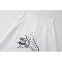 BUNO-Falda blanca elegante con bordado Floral negro, falda de verano para mujer, falda larga holgada con bolsillos de cintura alta - details 3
