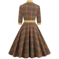 Vestido Midi de Cuello Alto con Lazo de Cuadros Retro Moda de Invierno para Mujeres Hepburn - details 3