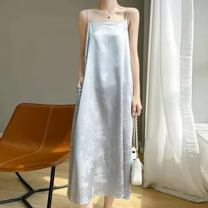 Vestido de temperamento para mujer, vestido de satén de ácido acético, falda con tirantes de alto sentido, nuevo verano - 1