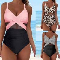 Traje de baño de malla de una pieza para mujer, traje de baño acolchado con elevador, estampado de leopardo, sexy, monokini, ropa de playa - details 0