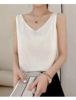 Top de Halter V para Mujer Camisola de Verano de Seda de Satén Blanco Vestido Delgado de Moda - details 11