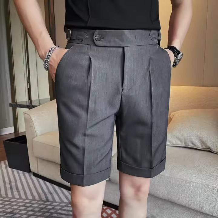 Pantalones cortos de estilo británico para hombre, Shorts informales hasta la rodilla de alta calidad, 4 colores, de lujo, ajustados, de negocios - 1