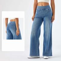 Pantalones vaqueros holgados para mujer, ropa de calle, pantalones vaqueros de pierna ancha de cintura alta, pantalones holgados azules con cintura elástica Retro para mujer - details 1