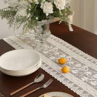camino de mesa beige, mantel vintage de crochet Ence, tela de mezcla de algodón con borlas, mesa de comedor, restaurante, decoración de boda - details 9