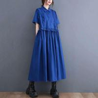 2024 Primavera Verano nuevos vestidos camiseros de retales para mujeres de manga corta sueltos Casual Vintage vestido largo moda ropa elegante - details 5