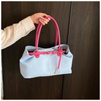 Bolso de hombro vaquero con cierre de cerrojo Simple, bolso elegante Vintage de gran capacidad para axila, bolso de mano informal de PU elegante para mujer - details 12