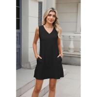 Nuevo Vestido informal de verano con cuello en V y Color sólido con cierre de palacio y bolsillo para mujer - details 28