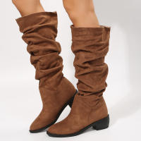 Nuevas botas plisadas de invierno para mujer, botas altas Martin de talla grande, botas de montar de tacón grueso de gamuza - details 6