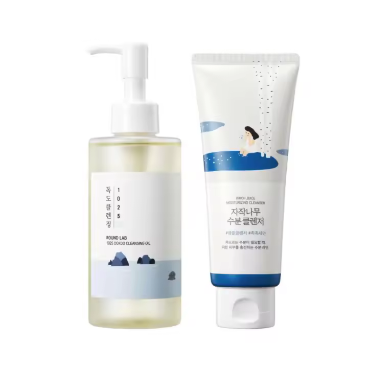 ROUND LAB 1025 Set de aceite limpiador Dokdo 200 ml + limpiador de jugo de abedul 150 ml |   Limpieza profunda de poros, para poros obstruidos propensos al acné. - 1
