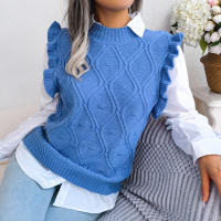 Suéter de punto sin mangas con volantes para mujer, chaleco informal, Otoño e Invierno - details 15