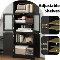 Armario Alto, Armario Independiente de Suelo con 4 Puertas, Gabinete con Estantes Ajustables, Mueble Organizador con 2 Puertas de Vidrio Templado para Baño, Cocina, Salón (Blanco) - details 18