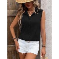 Camisa y blusa de verano sin mangas con botones sueltos de Color sólido para mujer, Tops femeninos 2024 - details 2