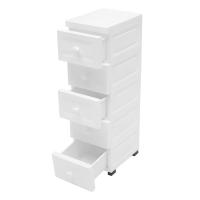 Armario de cajones con 5 cajones, mesita de noche blanca con 4 ruedas, mesita de noche moderna de alto brillo para sala de estar, dormitorio - details 5