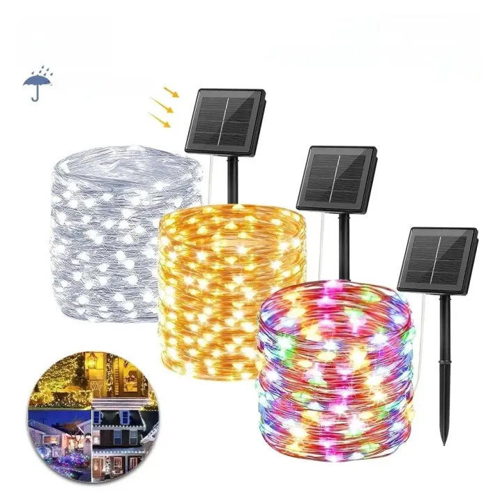 Luces De Garlanda De LED Solar Para Jardín Exterior Impermeables 7m/22m Decoración De Navidad Y Fiesta De Vacaciones Luz Solar IP65 - 1