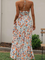 Nueva moda mujer vestido largo elegante sin mangas con cuello Halter vestido Floral vestido de verano gran oferta S-XL - details 10