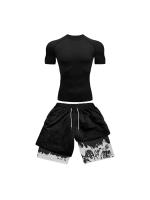 Traje de compresión para hombre, traje deportivo de secado rápido, pantalones cortos ajustados de manga corta de Anime de doble capa para verano - details 1
