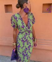 Vestido Largo con Cuello en V para mujer, traje Elegante de Manga corta, Moda de Verano - details 7