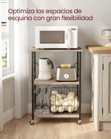 Estantería de Cocina con Ruedas, Carrito de Servicio de 3 Niveles, Estantería para Microondas, Horno, Tostadora, Marco de Metal con 6 Ganchos, Marrón Rústico y Negro KKS60XV1 - details 27