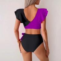 Conjunto de Traje de Baño para Mujer de Dos Piezas Sexy Bikini con Corte Curvo y Almohadilla para el Pecho Traje de Baño de Cintura Alta con Sujetador de Manga con Volantes - details 22
