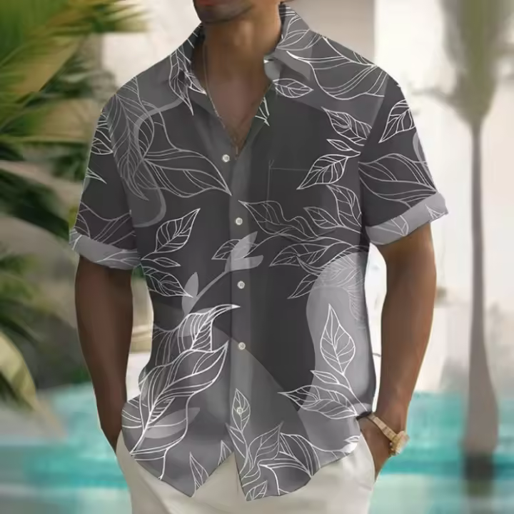 Camisas hawaianas con estampado de flores de playa en 3d, camisa para hombre, pantalón corto informal de verano para uso diario, ropa holgada de gran tamaño - 1