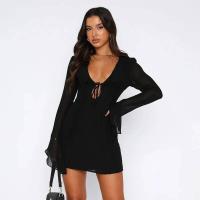 Vestido Bandage de manga larga de malla para mujer, minivestido Sexy con cuello con cuentas y volantes, fiesta y noche en la playa Tre 2023 - details 6