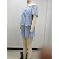 Conjunto de dos piezas de manga corta holgado de color sólido con hombros descubiertos informal para mujer, nueva colección primavera verano - details 3