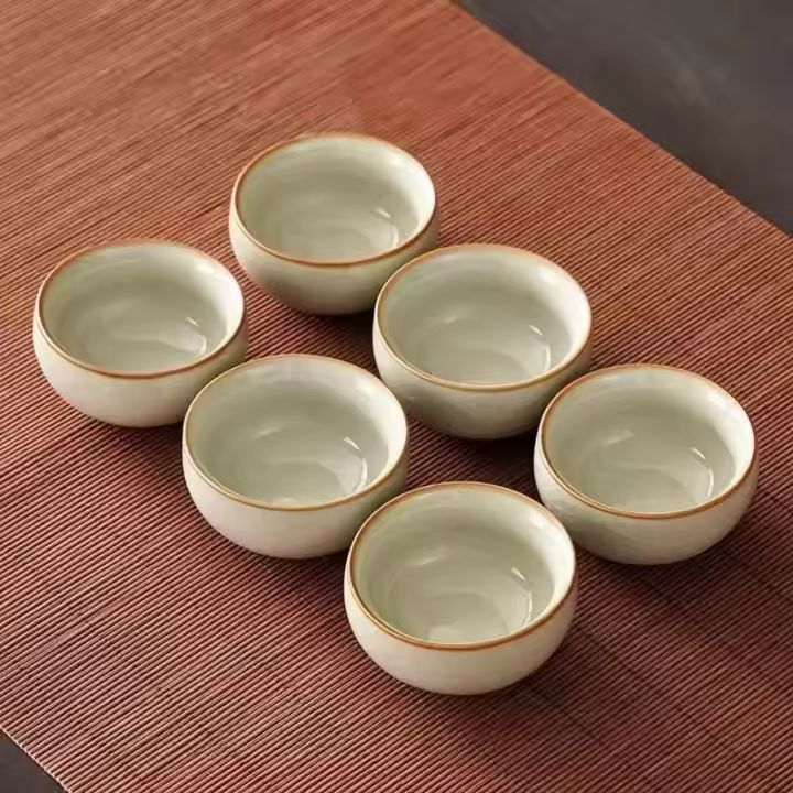 Mihuang Ru Kiln Sancai Bowl Fair Taza de té de tres piezas Anti escaldaduras con cubierta Juego individual - 1