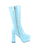 Botas de longitud media para mujer, con plataforma impermeable, tacón grueso, cremallera lateral, botas de moda de charol, Otoño/Invierno 2025 - details 3