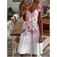 Vestido informal de verano de manga corta con cuello en V para mujer, vestido elegante hasta la rodilla con estampado Floral Vintage 3D, S-3XL - details 7