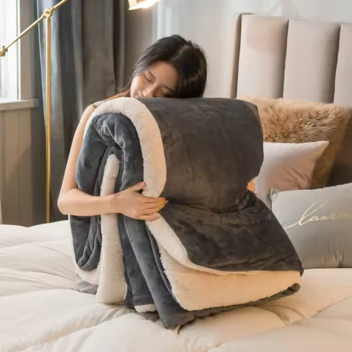 Manta de Invierno Sólida Color Fleccia para Adultos Manta de Sofá Gruesa Cálida Super Suave y Lujosa para Dormir - 1