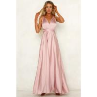 Vestido largo de seda de Color sólido profundo de Amazon, vestido de noche sin mangas de nuevo estilo de verano para mujer para banquetes - details 15